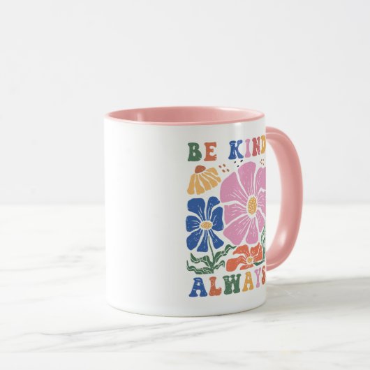 Retro Boho Floral Motivation Quote -Be Kind Always マグカップ (正面右)