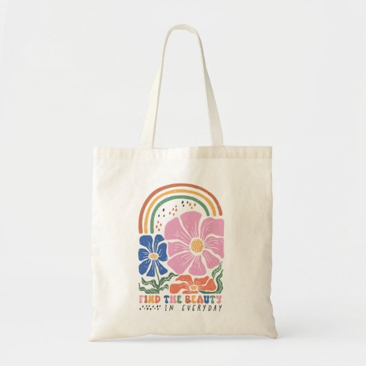 Retro Boho Floral Rainbow Quote  トートバッグ (正面)