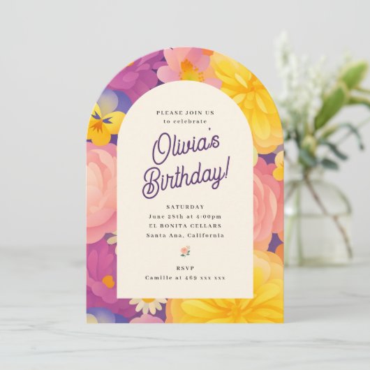 Retro Boho Flower Party Invite 招待状 (スタンド正面)