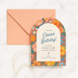 Retro Boho Flower Party Invite 招待状