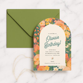 Retro Boho Flower Party Invite 招待状