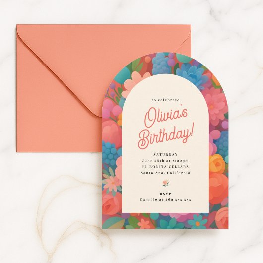 Retro Boho Flower Party Invite 招待状
