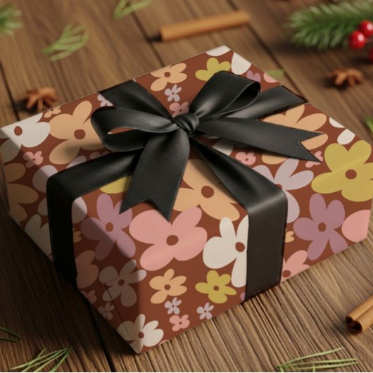 Retro Boho Flower Power Pattern ラッピングペーパー