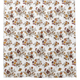 Retro Boho Flowers Mediterranean Pattern  シャワーカーテン