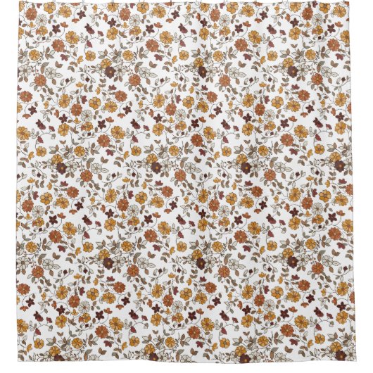 Retro Boho Flowers Mediterranean Pattern  シャワーカーテン (正面)