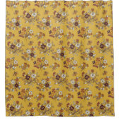 Retro Boho Flowers Mediterranean Pattern  シャワーカーテン (正面)