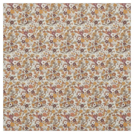 Retro Boho Flowers Mediterranean Pattern ファブリック (見本)
