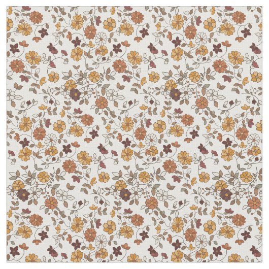 Retro Boho Flowers Mediterranean Pattern ファブリック (クローズアップ)