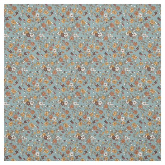 Retro Boho Flowers Mediterranean Pattern ファブリック (見本)