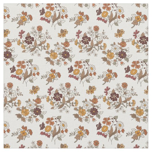Retro Boho Flowers Mediterranean Pattern ファブリック (クローズアップ)