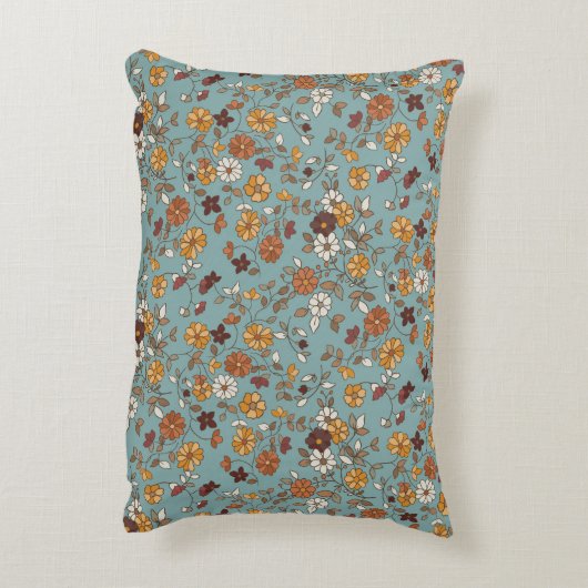 Retro Boho Flowers Pattern  アクセントクッション (裏面(縦))