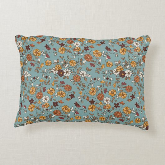 Retro Boho Flowers Pattern  アクセントクッション (裏面)