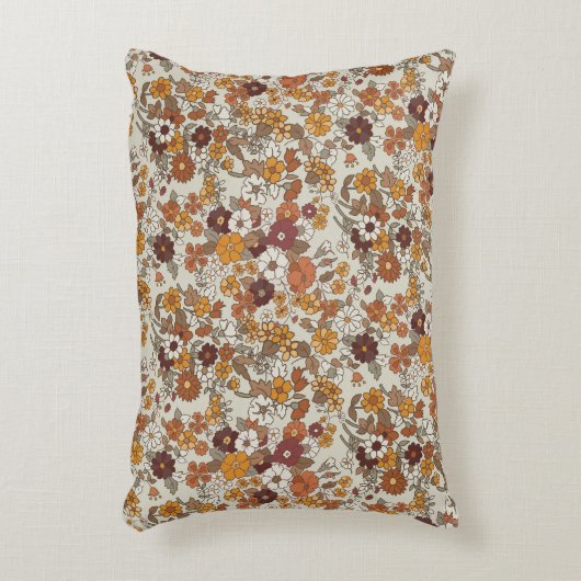 Retro Boho Flowers Pattern  アクセントクッション (正面(垂直))