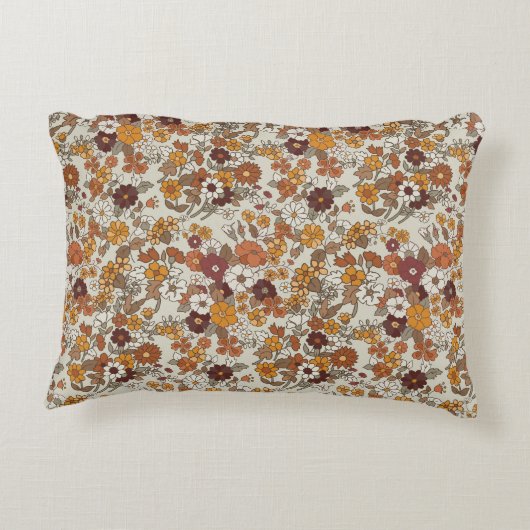 Retro Boho Flowers Pattern  アクセントクッション (裏面)