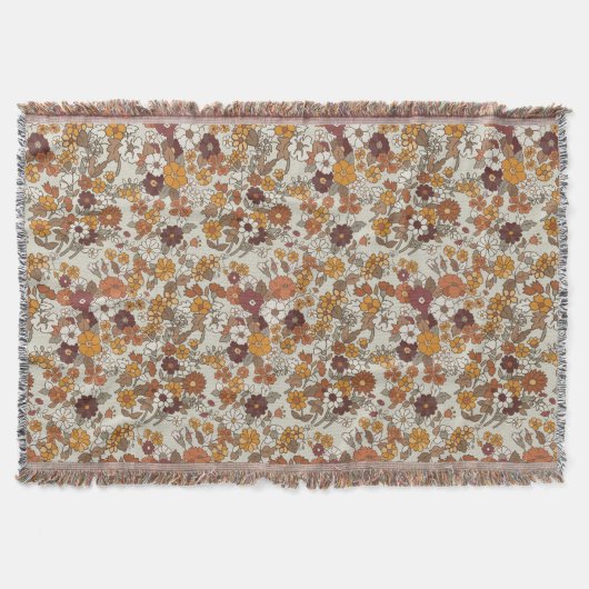 Retro Boho Flowers Pattern  スローブランケット (正面)