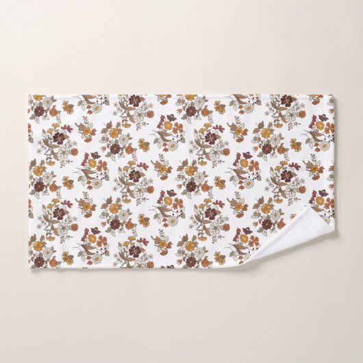 Retro Boho Flowers Pattern  バスタオルセット (ハンドタオル)
