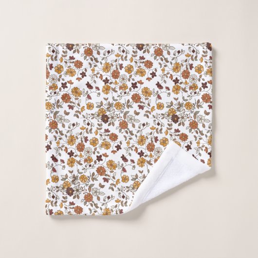 Retro Boho Flowers Pattern バスタオルセット (ウォッシュタオル)