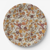 Retro Boho Flowers Pattern ペーパープレート (正面)