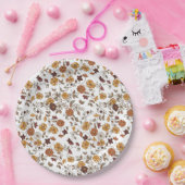 Retro Boho Flowers Pattern ペーパープレート (パーティー)