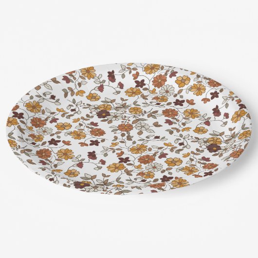 Retro Boho Flowers Pattern  ペーパープレート (アングル)