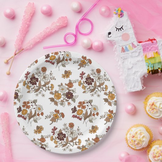 Retro Boho Flowers Pattern  ペーパープレート (パーティー)