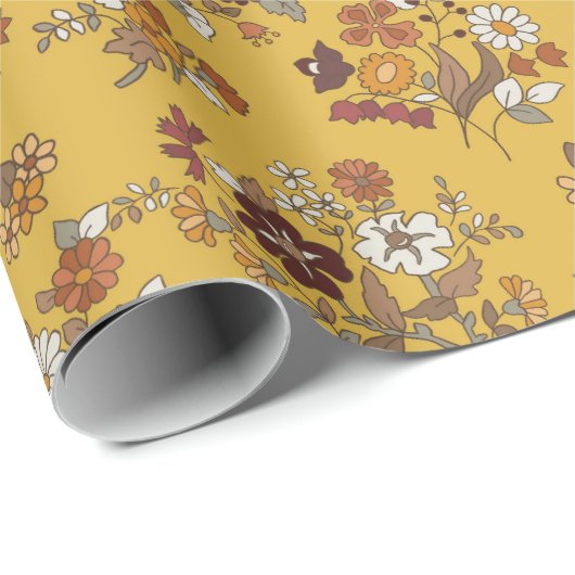 Retro Boho Flowers Pattern  ラッピングペーパー (ロールコーナー)