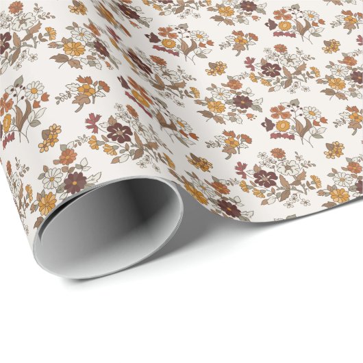Retro Boho Flowers Pattern ラッピングペーパー (ロールコーナー)