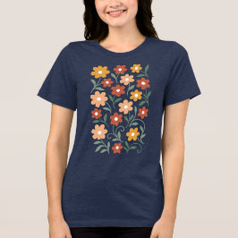 Retro Boho Flowers Pattern - Autumn Hues Floral トライブレンドＴシャツ