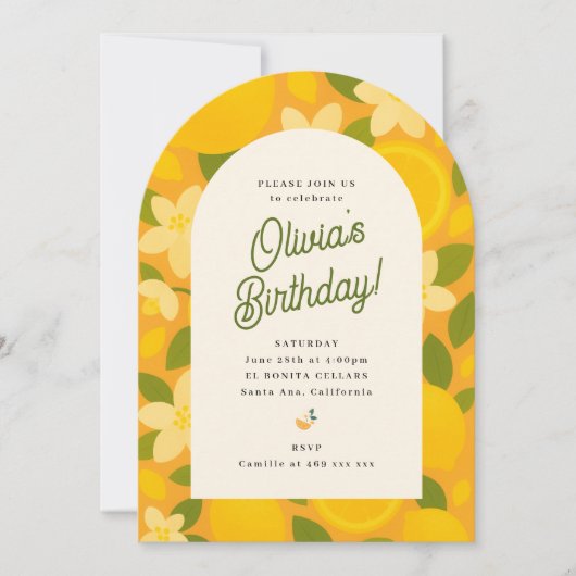 Retro Boho Lemon Flower Party Invite 招待状 (正面)