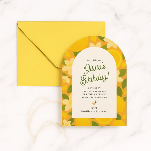 Retro Boho Lemon Flower Party Invite 招待状