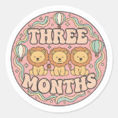 Retro Boho Lion Trio Baby Three Months Milestone ラウンドシール (正面)