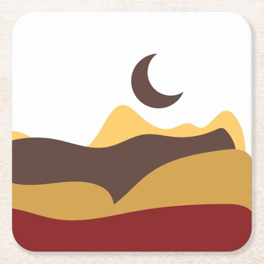 Retro Boho Moon スクエアペーパーコースター (正面)