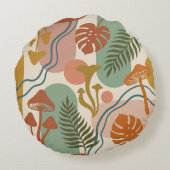 Retro Boho Mushroom & Botanical Earth Tones ラウンドクッション (裏面)