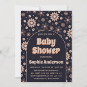 Retro Boho Navy Floral Arch Baby Shower 招待状 (正面)