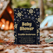 Retro Boho Navy Floral Arch Baby Shower 招待状