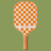 Retro Boho Orange Checkerboard Custom Name ピックルボールラケット