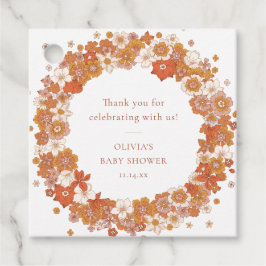 Retro Boho Orange Floral Baby Shower Thank You フェイバータグ
