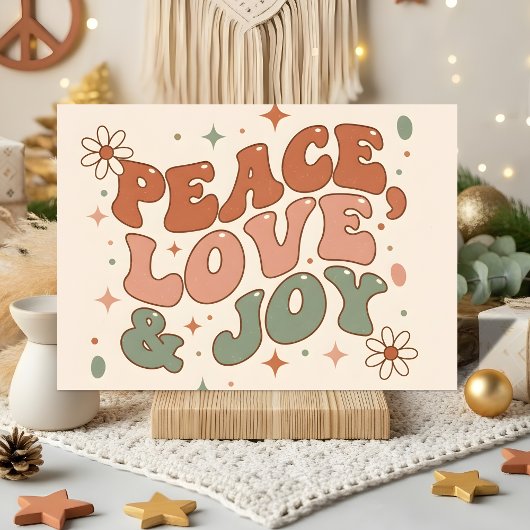 Retro Boho Peace Love Joy Christmas シーズンカード
