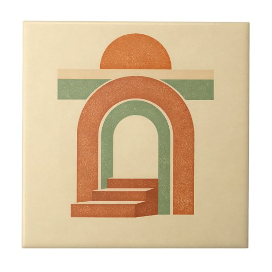 Retro Boho Rainbow Arch Minimalist Design タイル (正面)