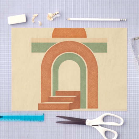 Retro Boho Rainbow Arch Minimalist Design 薄葉紙 (クラフト)