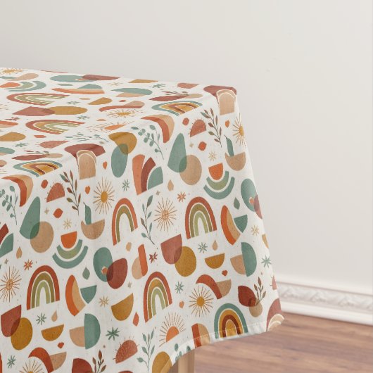 Retro Boho Rainbow Sun Geometric Illustration テーブルクロス (インサイチュ)