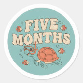 Retro Boho Sea Turtle Baby Five Months Milestone ラウンドシール (正面)