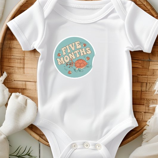 Retro Boho Sea Turtle Baby Five Months Milestone ラウンドシール