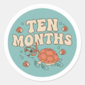 Retro Boho Sea Turtle Baby Ten Months Milestone ラウンドシール (正面)