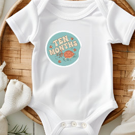 Retro Boho Sea Turtle Baby Ten Months Milestone ラウンドシール