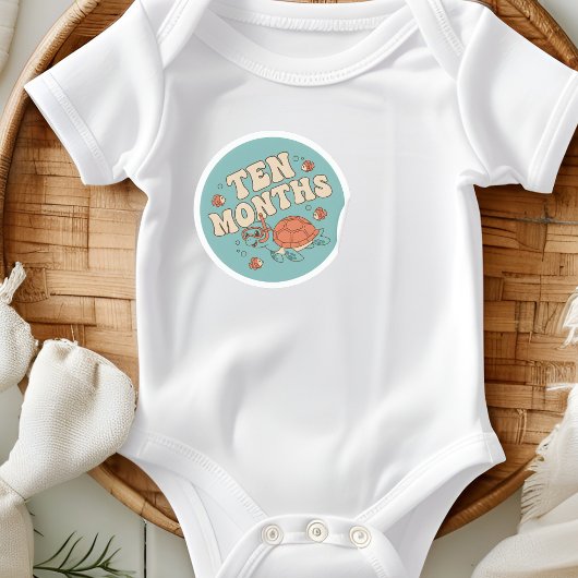 Retro Boho Sea Turtle Baby Ten Months Milestone ラウンドシール