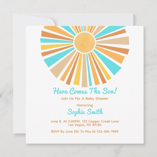 Retro Boho Sunshine, Here Comes The Son, Rainbow 招待状 (正面)