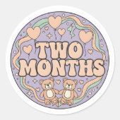 Retro Boho Teddy Bear Baby Two Months Milestone ラウンドシール (正面)