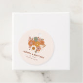 Retro Boho Terracotta Floral Custom Names Wedding フェイバータグ (インサイチュ)