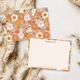 Retro Boho Terracotta Floral Personalized Wedding サンキューカード